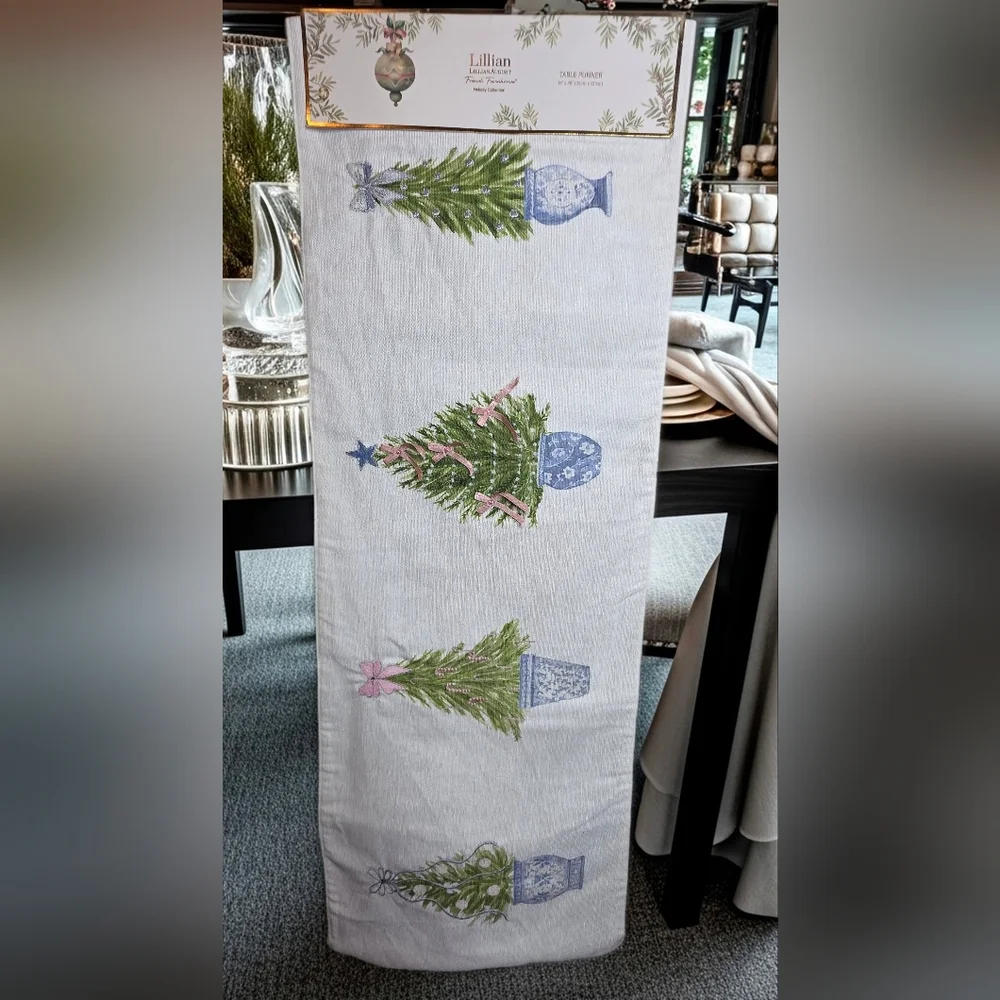 Lillian Christmas Tree Table Runner - Green and Blue
